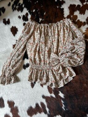 Floral Off-Shoulder Smocked Women's Blouse - Cream with Rust Floral
